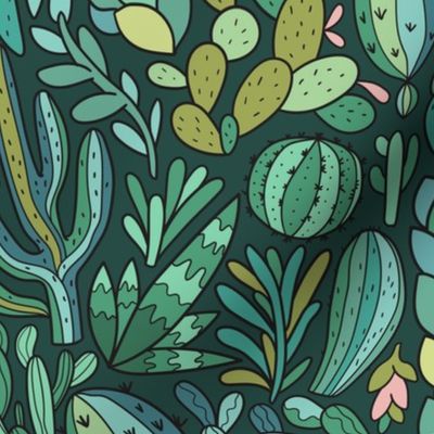 Cactuse and succulent design. Beautiful jungle and desert plants pattern. For Cacti lovers