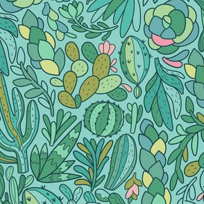 Cactuse and succulent design. Beautiful jungle and desert plants pattern. For Cacti lovers