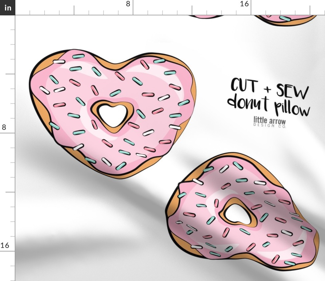 cut and sew - heart shaped donut pillow - pink with sprinkles