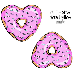 cut and sew - heart shaped donut pillows- bright pink with sprinkles
