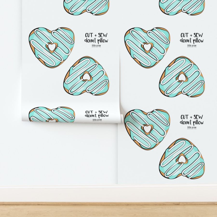 cut and sew heart donut pillow  - aqua with white icing