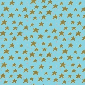 Gold Stars and Silver Dots, on Blue