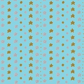 Mix of Silver and Gold Stars and Dots, on Blue