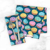 Small scale // Kawaii Mexican conchas // turquoise background