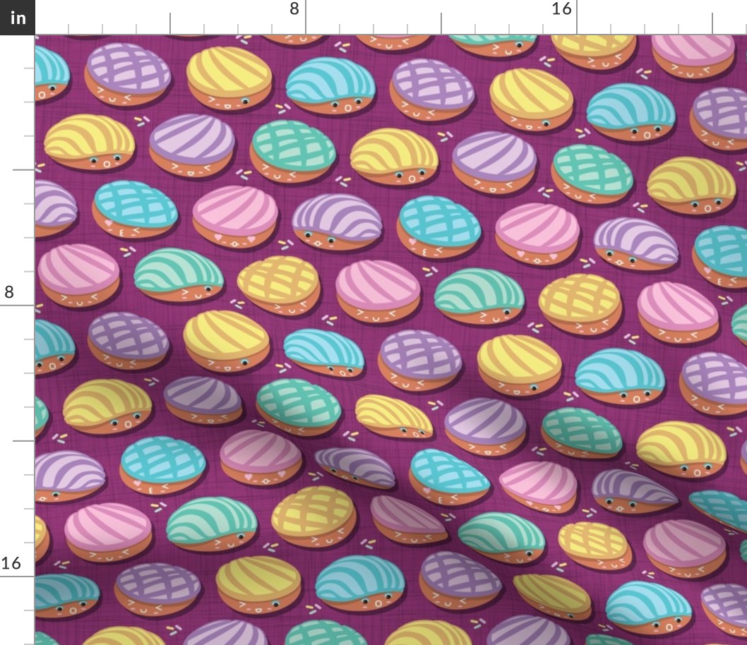 Small scale // Kawaii Mexican conchas // pink purple background