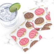 Small scale // Kawaii Mexican conchas // white background pink & brown shells