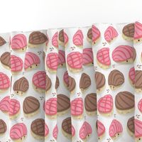 Small scale // Kawaii Mexican conchas // white background pink & brown shells