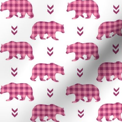 Bears  – Raspberry + Pink Plaid Bear Buffalo Plaid Check Woodland Baby Girl Nursery Bedding
