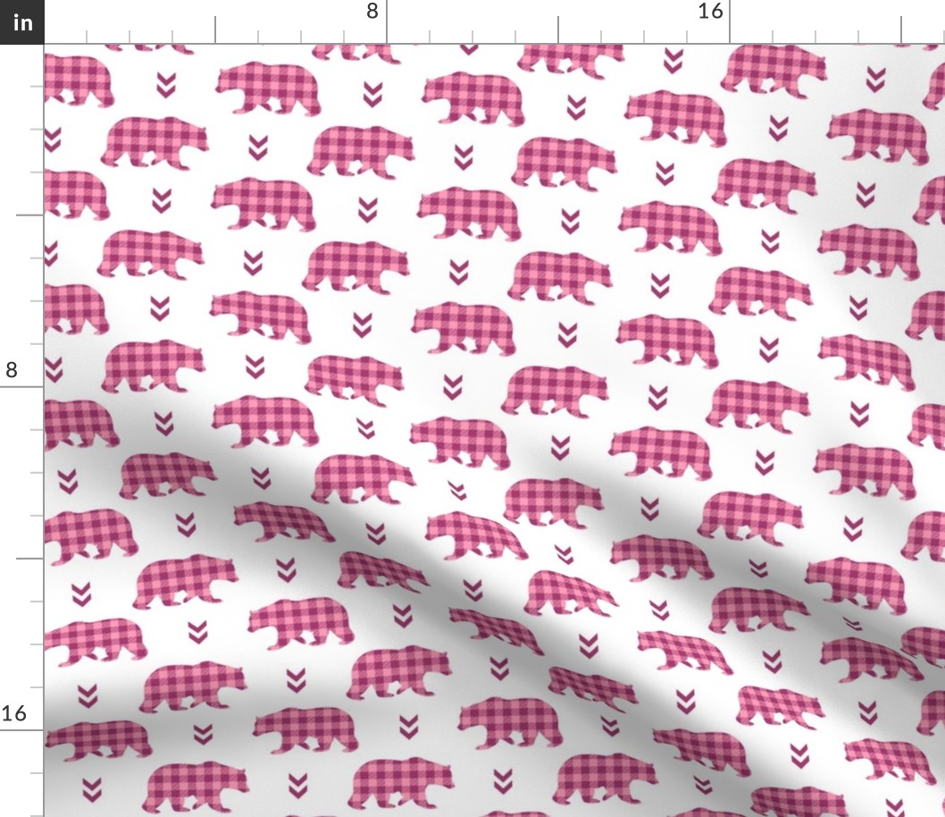Bears  – Raspberry + Pink Plaid Bear Buffalo Plaid Check Woodland Baby Girl Nursery Bedding