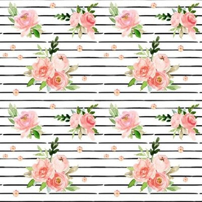 4" New York Pink Watercolor Florals // Black and White Stripes
