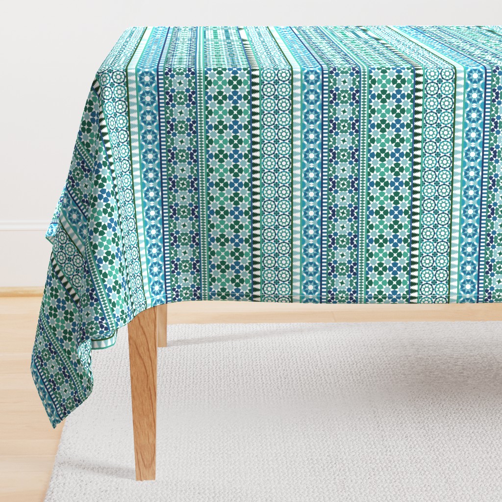 Alhambra Tessellations - Turquoise, blue and green on white