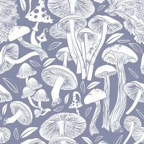 Small scale rotated // Delicious Autumn botanical poison // pale blue grey background white mushrooms