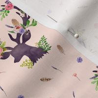 Purple Deer w/ Floral Antlers (baby pink) - Purple Flowers Feathers Baby Girl Nursery Crib Sheets Bedding B