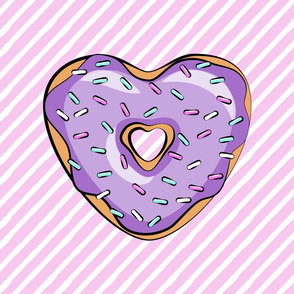 18" square - heart shaped donut lovey blanket panel  - purple and pink