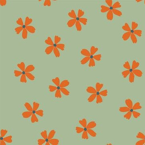 Ditzy Orange Floral on Avocado