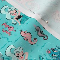 Babydoll Mermaids on Blue - SMALL