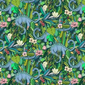 Small scale Improbable Botanical with Dinosaurs - dark green
