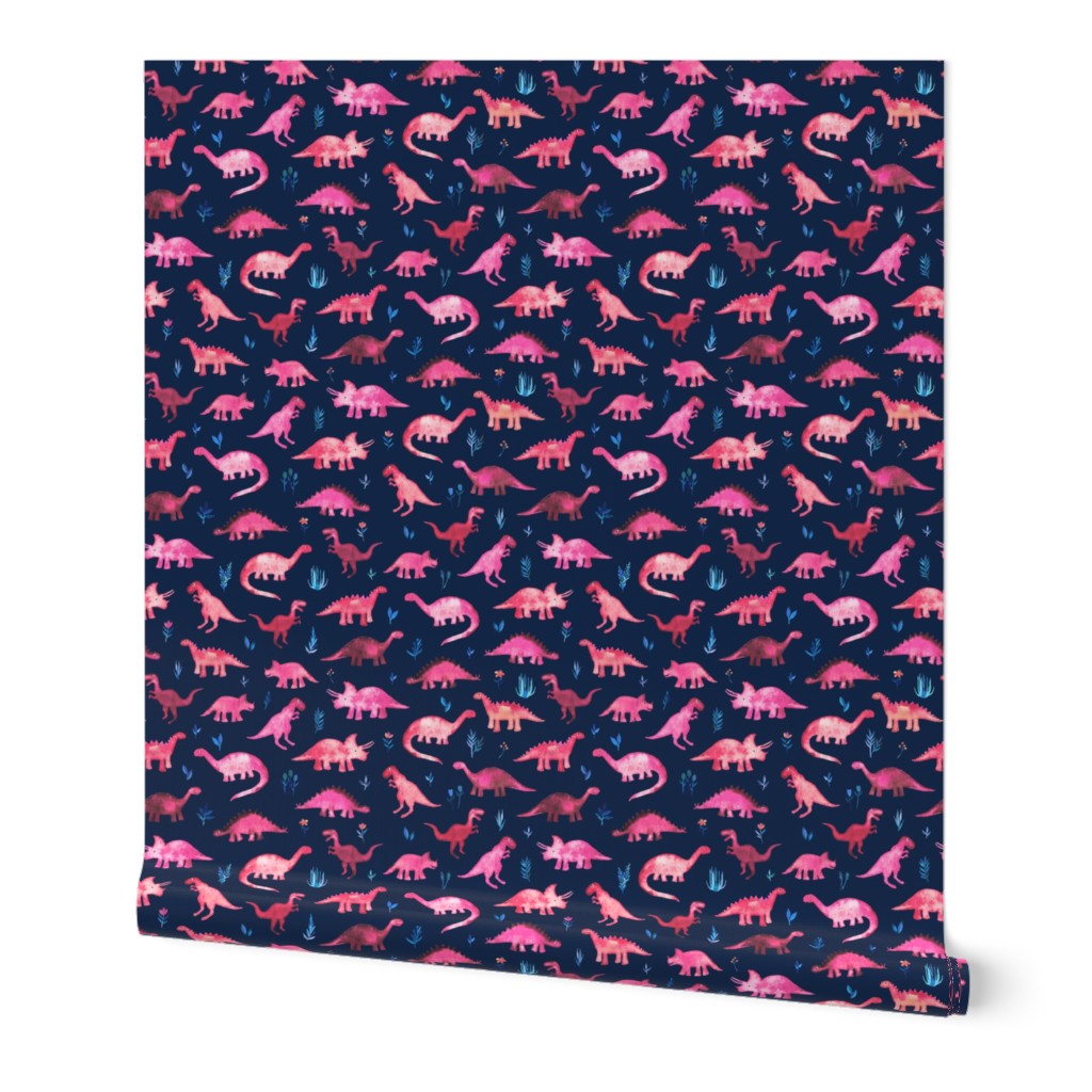 Extra Tiny Dinos in Magenta and Coral on Navy 