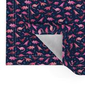 Extra Tiny Dinos in Magenta and Coral on Navy 