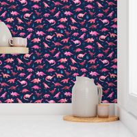 Extra Tiny Dinos in Magenta and Coral on Navy 