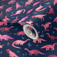 Extra Tiny Dinos in Magenta and Coral on Navy 