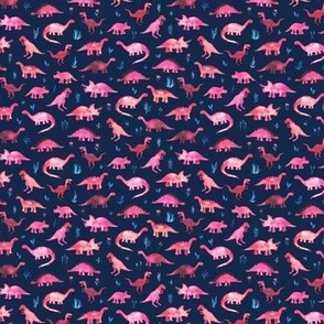 Extra Tiny Dinos in Magenta and Coral on Navy 