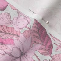 Large scale Improbable Botanical with Dinosaurs - pink and grey