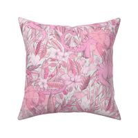 Large scale Improbable Botanical with Dinosaurs - pink and grey