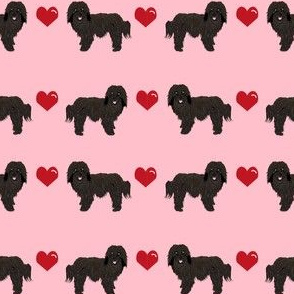 havanese black coat love hearts dog breed fabric pink