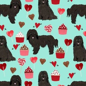havanese black coat valentines day cupcakes love hearts dog breed fabric mint