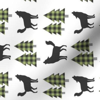 Wolves and Trees (jungle green / onyx plaid) rotated