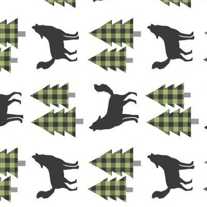 Wolves and Trees (jungle green / onyx plaid) rotated