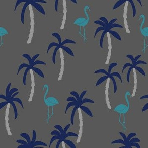 palm tree fabric // flamingo summer tropical print - grey, navy, teal
