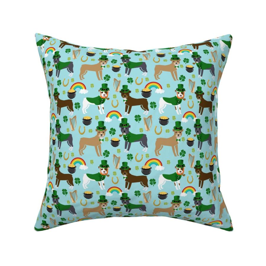 pitbull leprechaun fabric - st pattys day st. patricks day dog design -blue