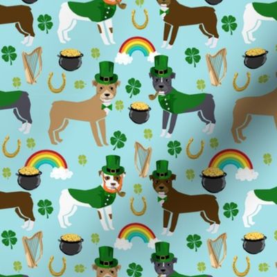 pitbull leprechaun fabric - st pattys day st. patricks day dog design -blue