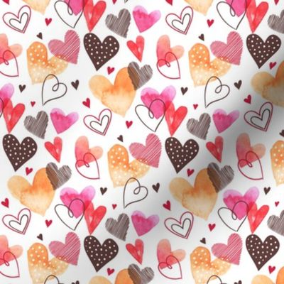 Valentine's Day Water Color Pink Red Gold Black Hearts Cute Valentines Day - Valentines Day - Valentines Day Fabric