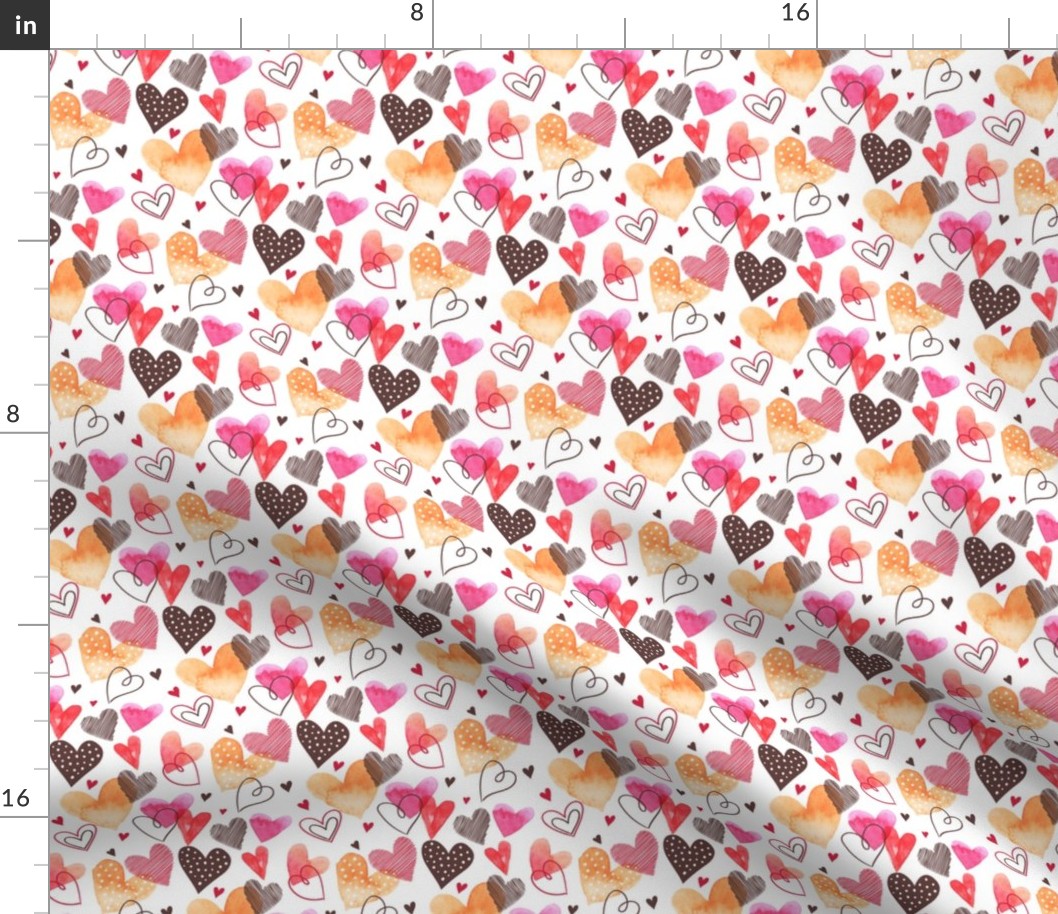 Valentine's Day Water Color Pink Red Gold Black Hearts Cute Valentines Day - Valentines Day - Valentines Day Fabric