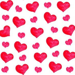 Valentine's Day Water Color Pink Red Hearts Cute Valentines Day - Valentines Day - Valentines Day Fabric