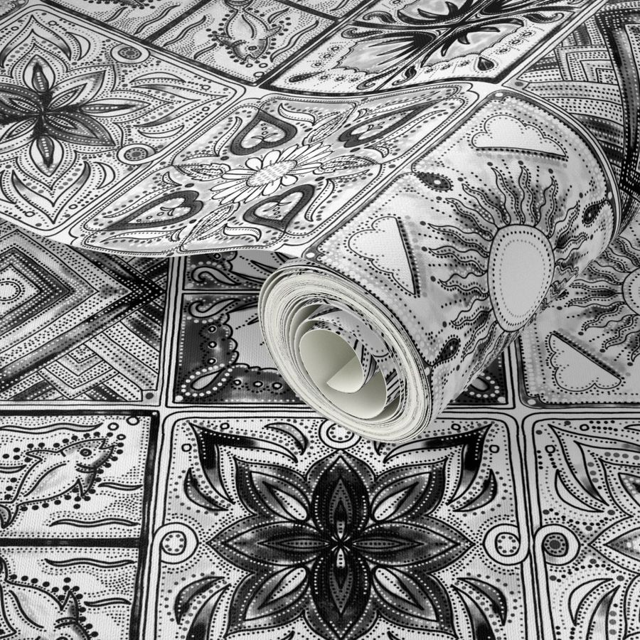 Spanish tiles black and white mosaic