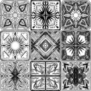 Spanish tiles black and white mosaic