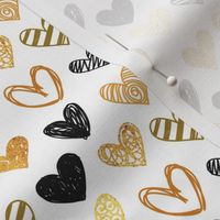 Valentine's Day Hearts Hand Drawn Black Gold Grey Cute Valentines Day - Valentines Day - Valentines Day Fabric