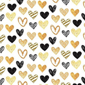 Valentine's Day Hearts Hand Drawn Black Gold Grey Cute Valentines Day - Valentines Day - Valentines Day Fabric