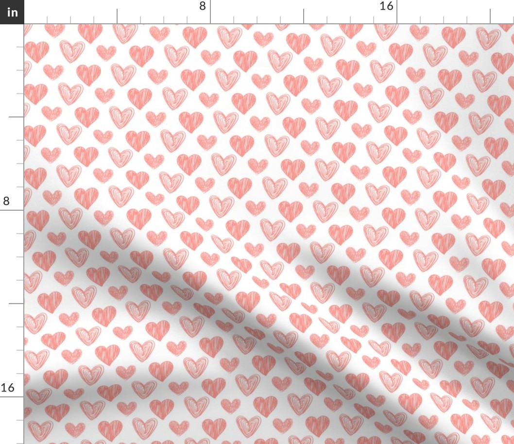Valentine's Day Pink Hand Drawn Hearts Cute Valentines Day - Valentines Day - Valentines Day Fabric