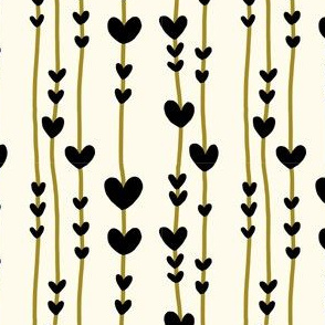 Valentine's Day Black Hearts with Gold Stripes Cute Valentines Day - Valentines Day - Valentines Day Fabric