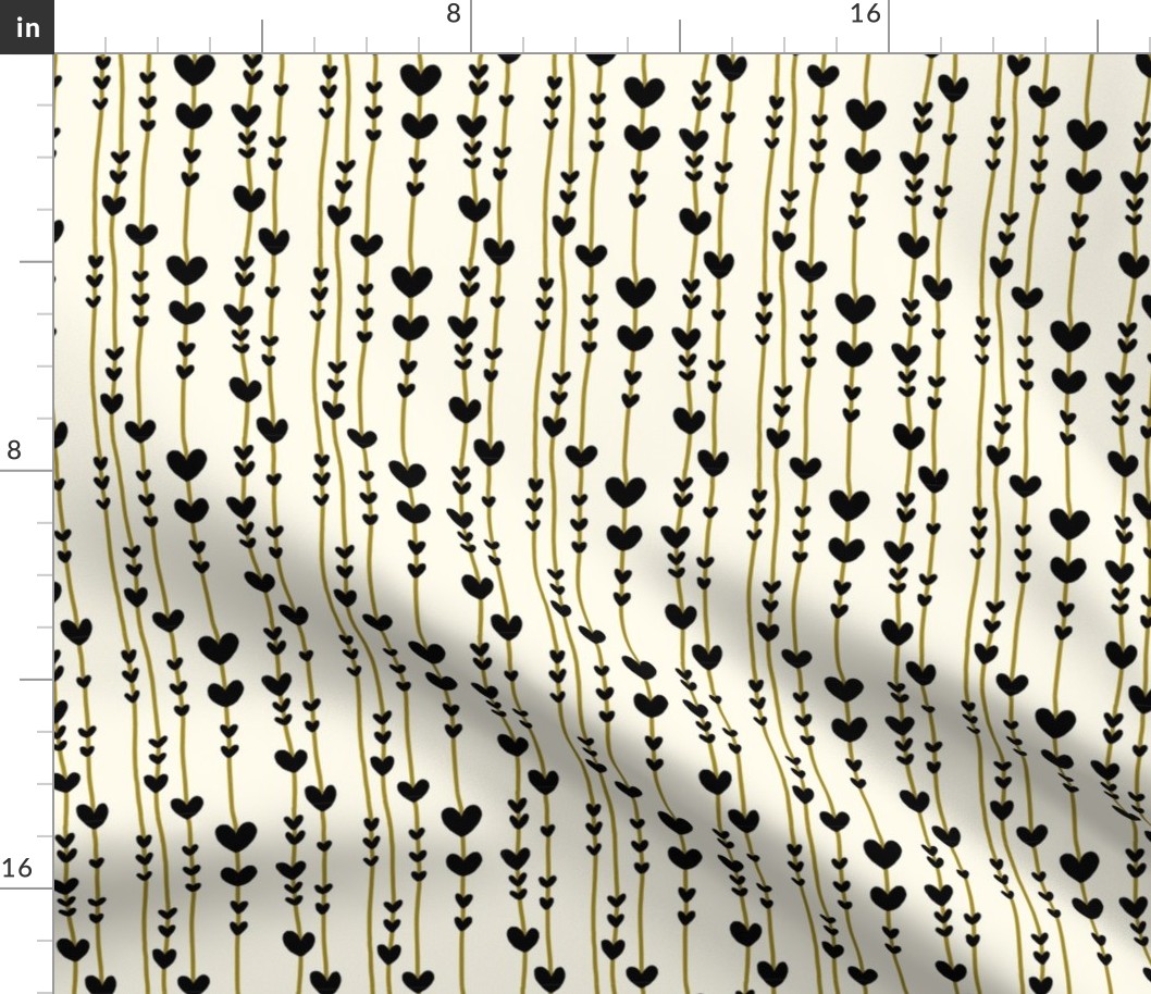 Valentine's Day Black Hearts with Gold Stripes Cute Valentines Day - Valentines Day - Valentines Day Fabric