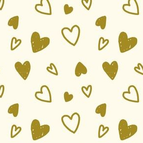 Valentine's Day Gold Hearts on Off White Background Cute Valentines Day - Valentines Day - Valentines Day Fabric