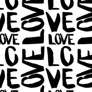 Valentine's Day LOVE Brush Script Font Cute Valentines Day Black and White - Valentines Day - Valentines Day Fabric