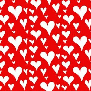 Valentine's Day Hand Drawn Hearts Red and White Cute Valentines Day - Valentines Day - Valentines Day Fabric
