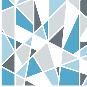 Large Geometric Pattern in Blues, Gray and White