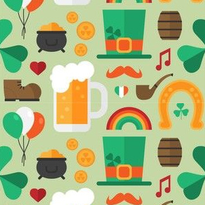 Saint Patricks Day Cute St. Patricks Day Pattern, Beer, Hat, Irish Flag, Rainbow, Pipe